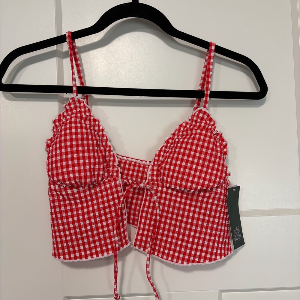 NWT Wild Fable Red Gingham Tie Front Swim Top XS